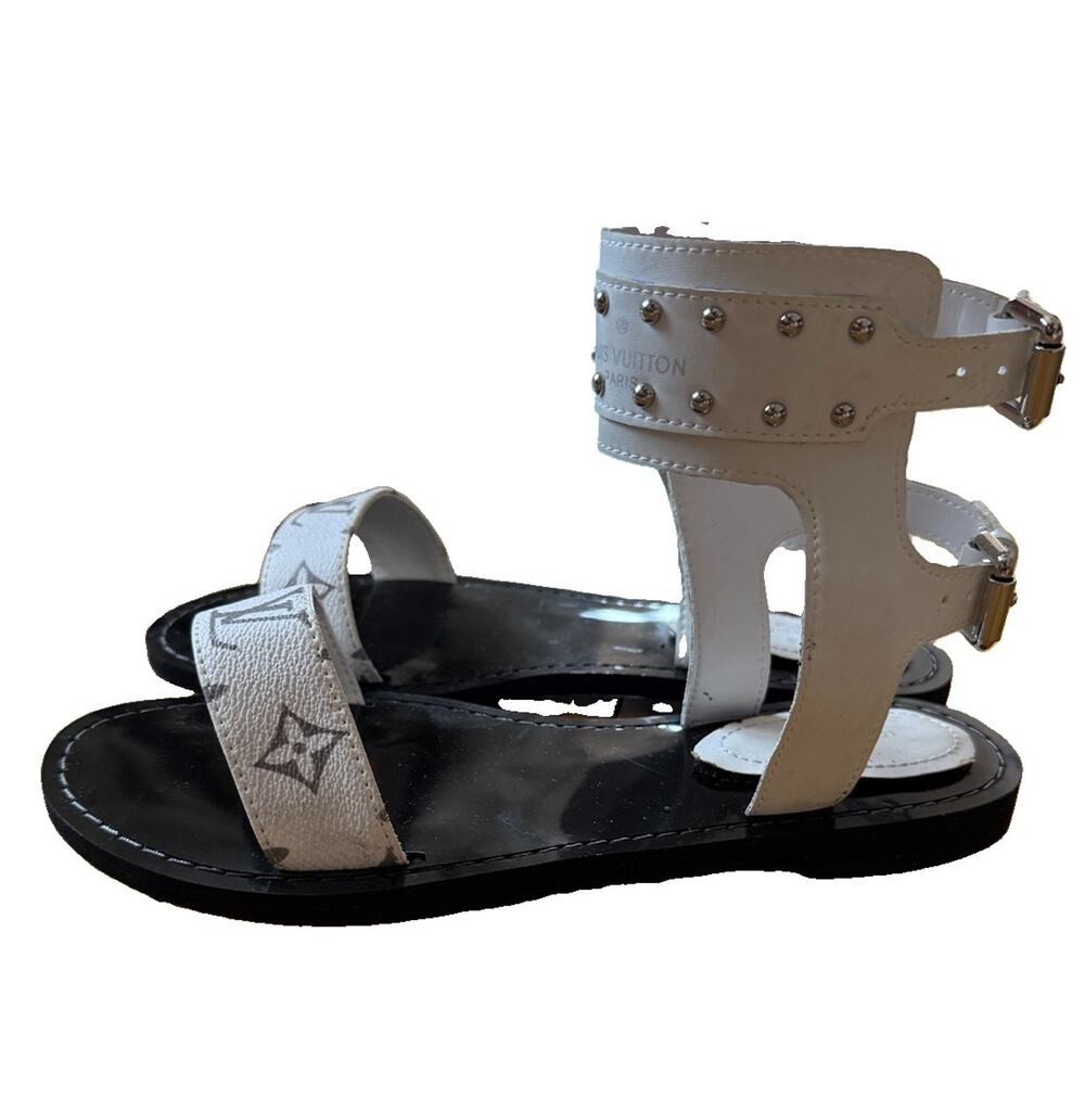 Louis Vuitton Nomad Gladiator Sandals White Monogram Studded Leather 39 US 8.5